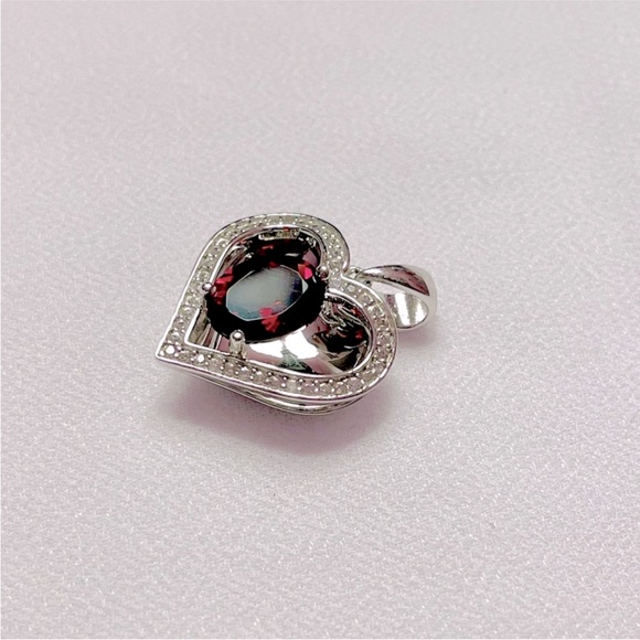 Floating Garnet and White Topaz Heart Sterling Silver Pendant - Picture 3 of 6